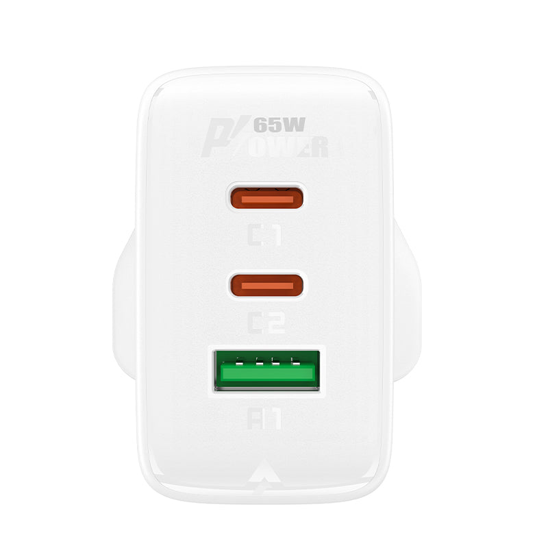 AceFast A44 PD 65W GaN 2*CUSB-C + USB-A charger UK - White