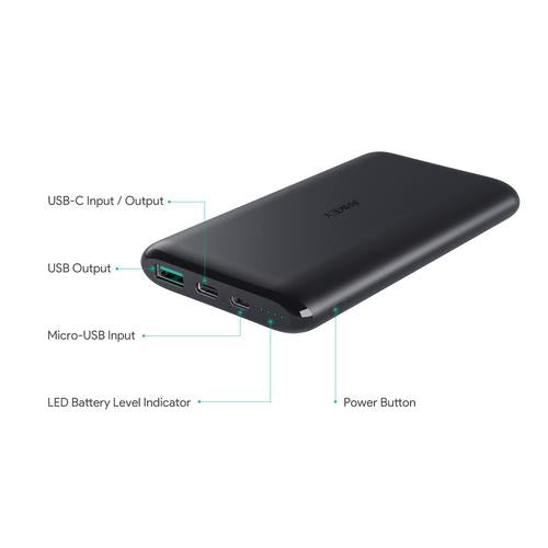Aukey 10000mAh USB-C Rapid charge Ultra Slim Power Bank - Black