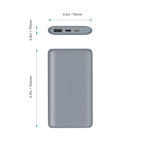 Aukey 10000mAh USB-C Rapid charge Ultra Slim Power Bank - Gray