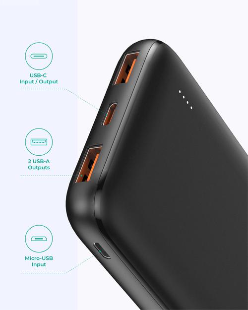 Aukey 18W PD USB-C Portable Charger - Black 10000mAh - Black