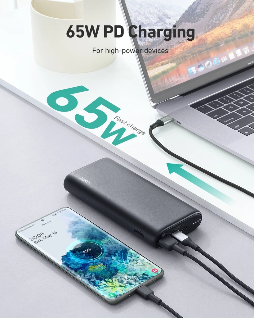 Aukey 20000mAh 65W PD Power Bank Fast Charger