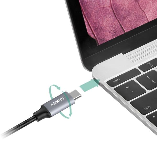 Aukey 2m USB-C to USB 3.0 Quick Charger 3.0 Performance Nylon Braided Cable - Black