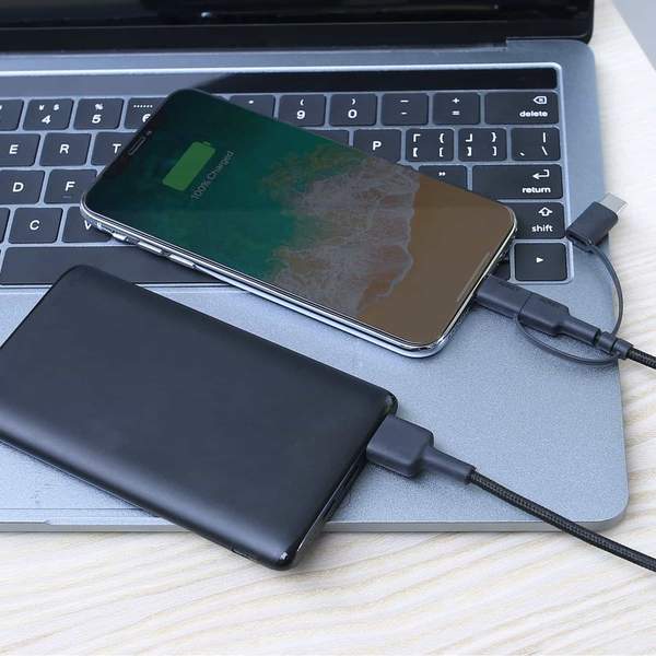 Aukey 3-in-1 MFI Lightning Cable With Micro USB & USB-C Cable - Black
