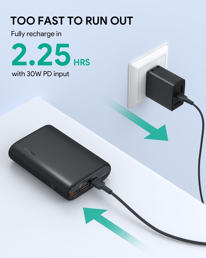 Aukey Essential 15,000mAh 3-Port Power Bank with 30W PD - Black