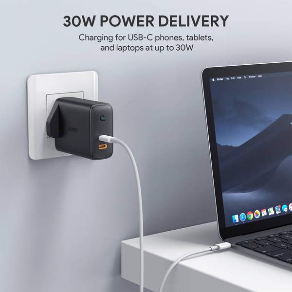 Aukey Focus Duo 36W Power Delivery Dual-Port PD USB-C Charger with Dynamic Detect - Black