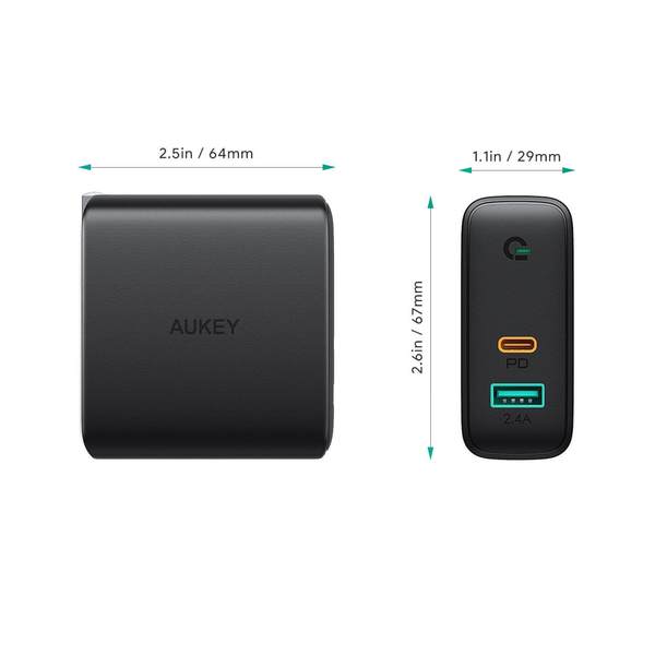 Aukey Focus Mix 60W Dual-Port PD Charger with Dynamic Detect - Black