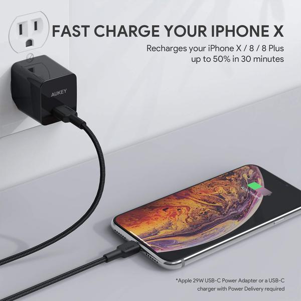 Aukey Impulse MFI Braided Nylon USB-C To Lightning Cable - 1.2 Meter - Black