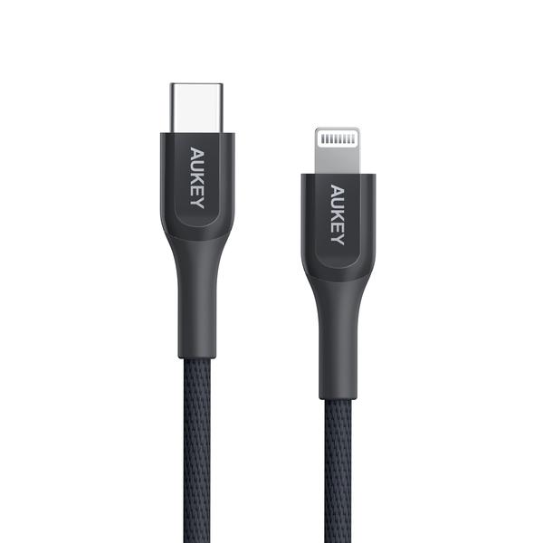 Aukey MFI 18W USB-C To Lightning Kevlar Cable - 2 Meter - Black