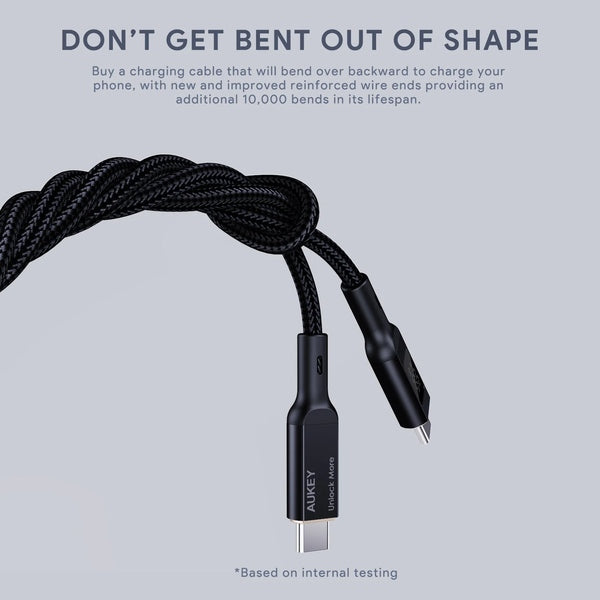 Aukey Nylon Braided USB-C To USB-C Cable 1.8m - Black