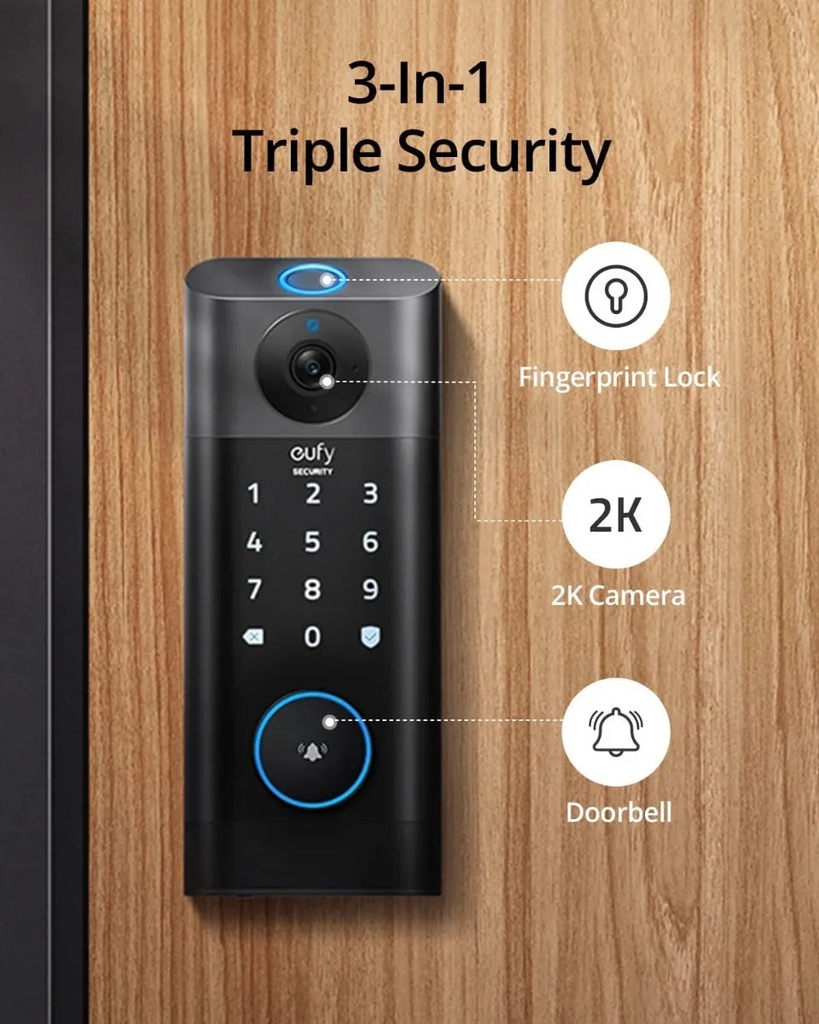 Eufy Video Smart Lock FingerPrint & Wi - Fi - Black