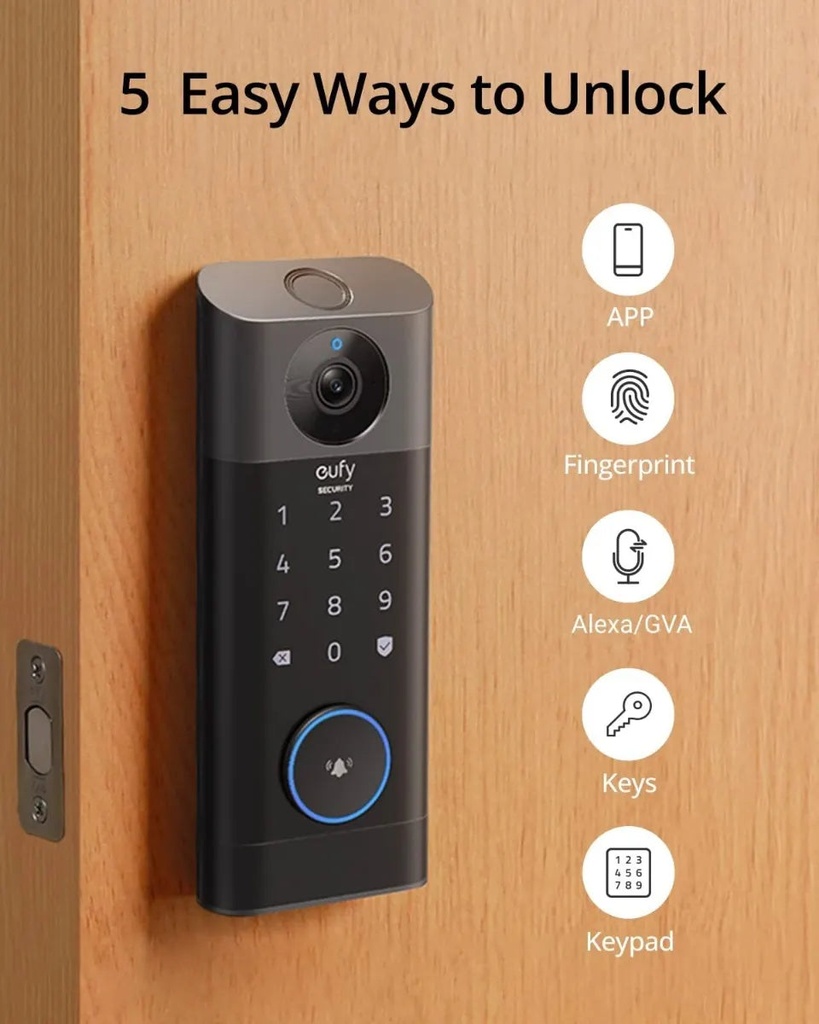 Eufy Video Smart Lock FingerPrint & Wi - Fi - Black