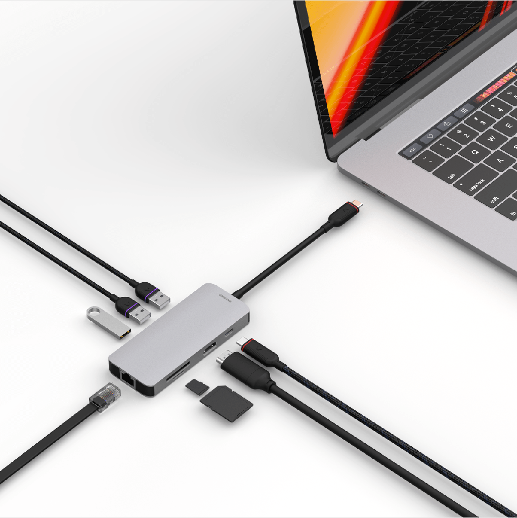 UNISYNK USB-C To 8-Port Hub 100W - Gray