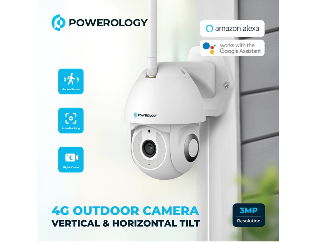 Powerology 4G Outdoor Camera Vertical & Horizontal Tilt - White