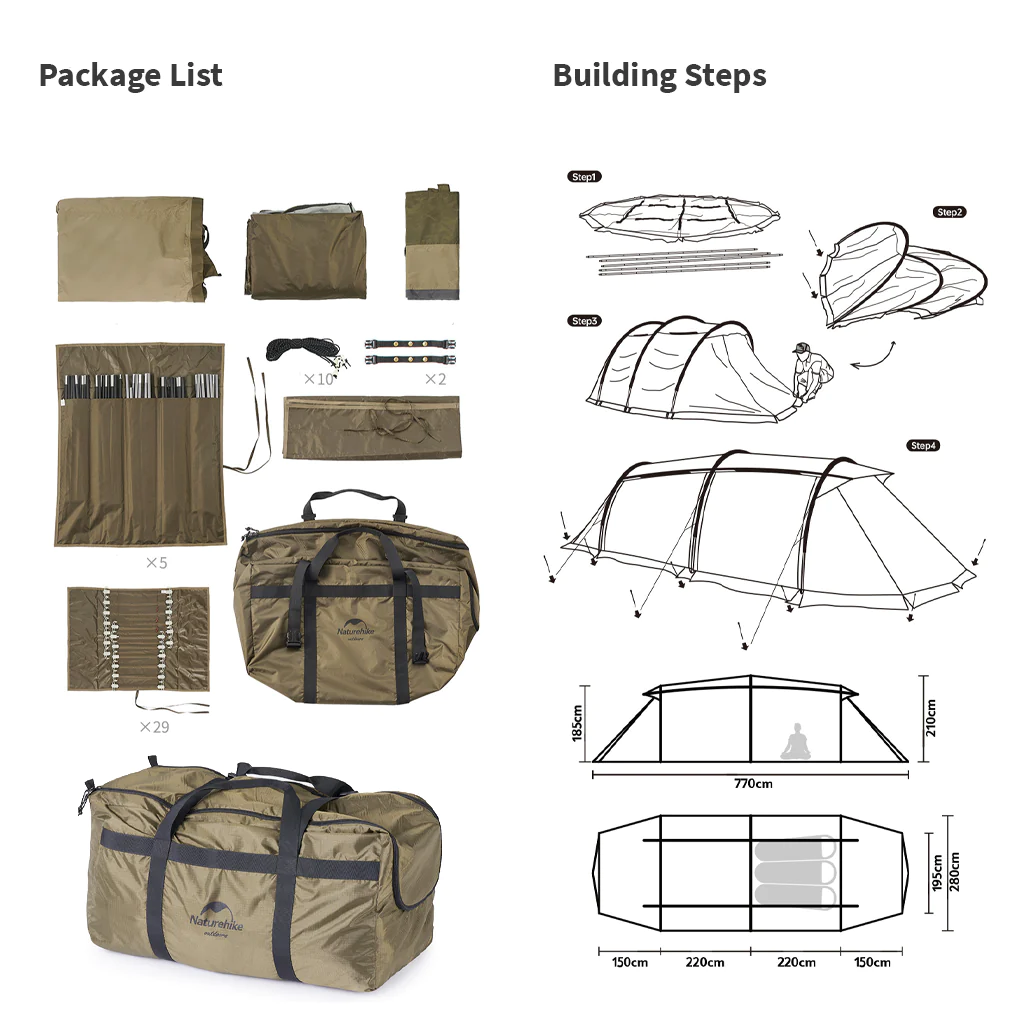 Naturehike Aries Alpha (Alpha) tunnel tent- Khaki