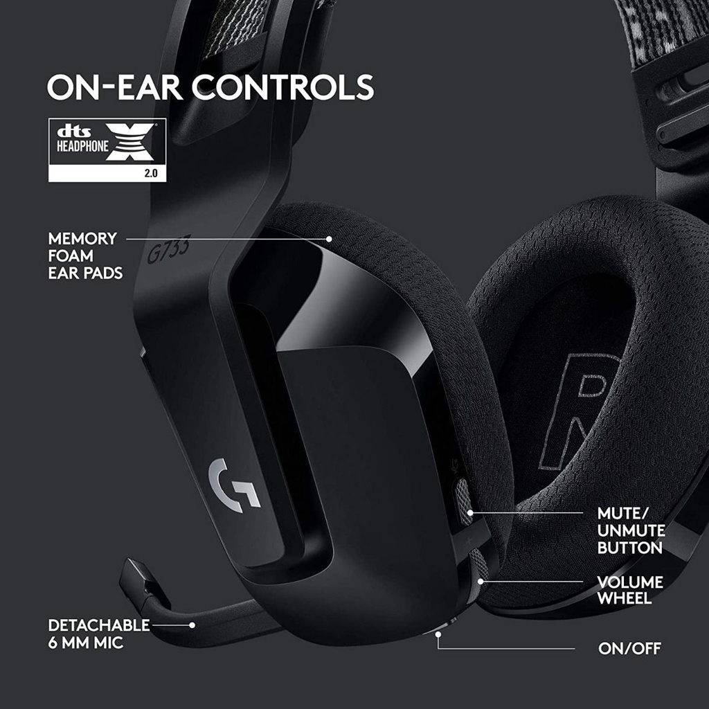 Logitech G733 Lightspeed Wireless RGB Gaming Headset - Black