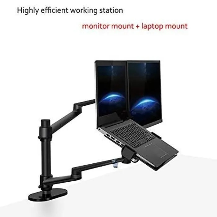 Gamvity Aluminum Height Adjustable Desktop Dual Arm 17-32 Inch Monitor Holder+12-17 Inch Laptop Holder Stand Full Motion Mount Arm Ol-3l - Black