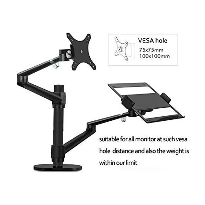 Gamvity Aluminum Height Adjustable Desktop Dual Arm 17-32 Inch Monitor Holder+12-17 Inch Laptop Holder Stand Full Motion Mount Arm Ol-3l - Black