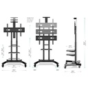 Gamvity Trolley With Wheels Adjustable Height Mobile Tv Mount Stand Height Adjustable Lcd Screen Floor Stand Carts With Dvd Shelf (50-86inch)