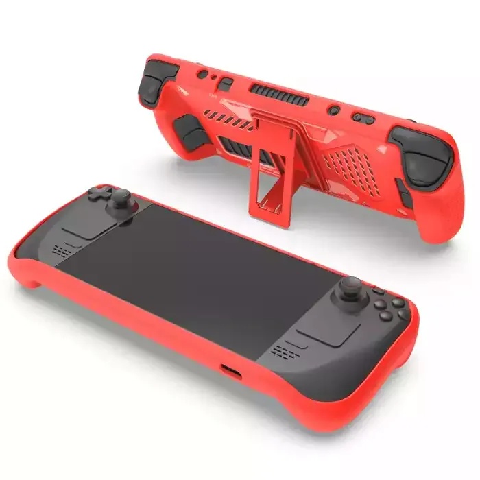 Anti Slip Protective Case With Stand For Steam Deck Console - Red