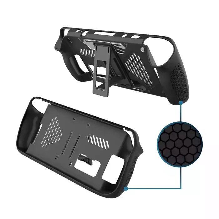 Anti Slip Protective Case With Stand For Steam Deck Console - Black