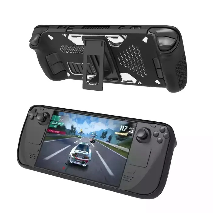 Anti Slip Protective Case With Stand For Steam Deck Console - Black