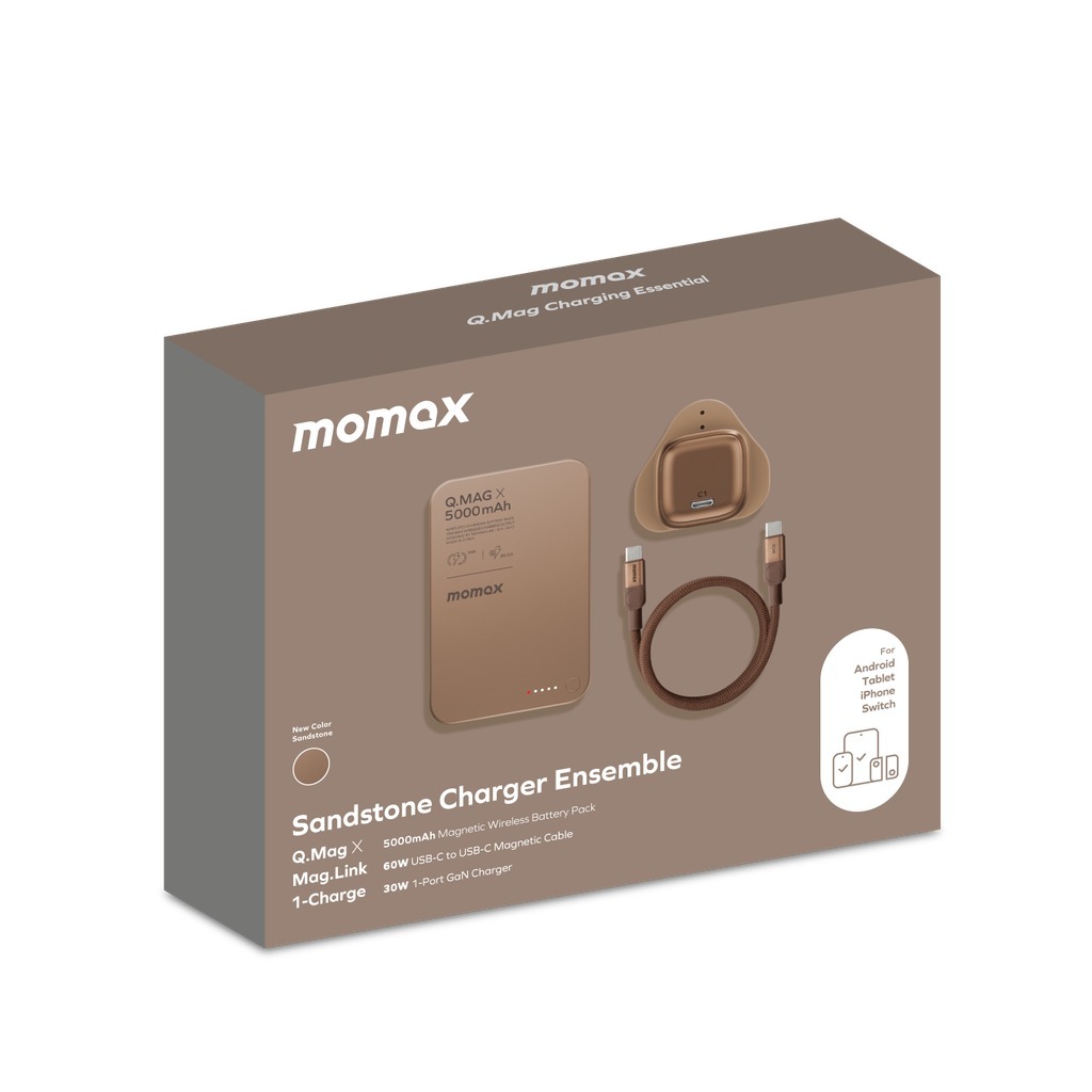 Momax Bundle Set ( 30Watts Charger 1-port type C + Mag Link Type C to Type C Cable 1M 60Watts + Q.Mag Power Bank 5000mAh Wireless Mag Safe Charge  )