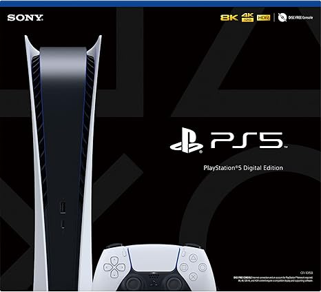 Sony PS5 PlayStation 5 Digital Edition Gaming Console + Wireless Controller - 16GB GDDR6 RAM, 825GB SSD, 120Hz 8K Output, White