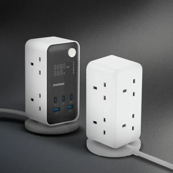 MOMAX 1-Charge Work Flow 6-Outlet Digital Display Power Tower with USB (White)