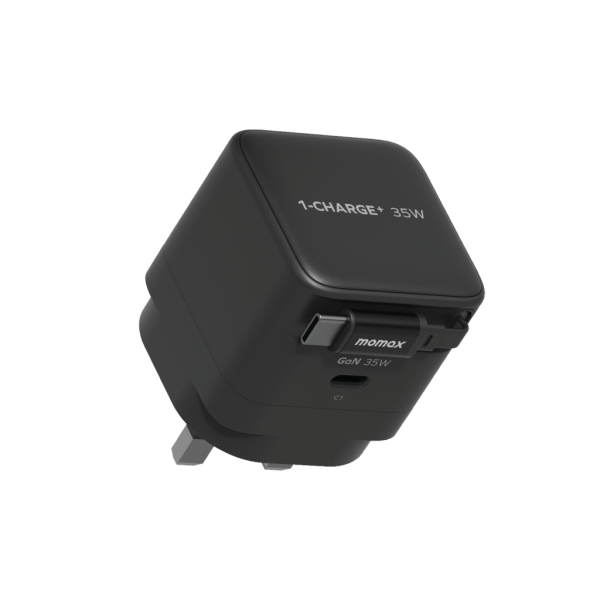 MOMAX 1-Charge+ 1-Port GaN 35W charger with Retractable USB-C Cable (Black)
