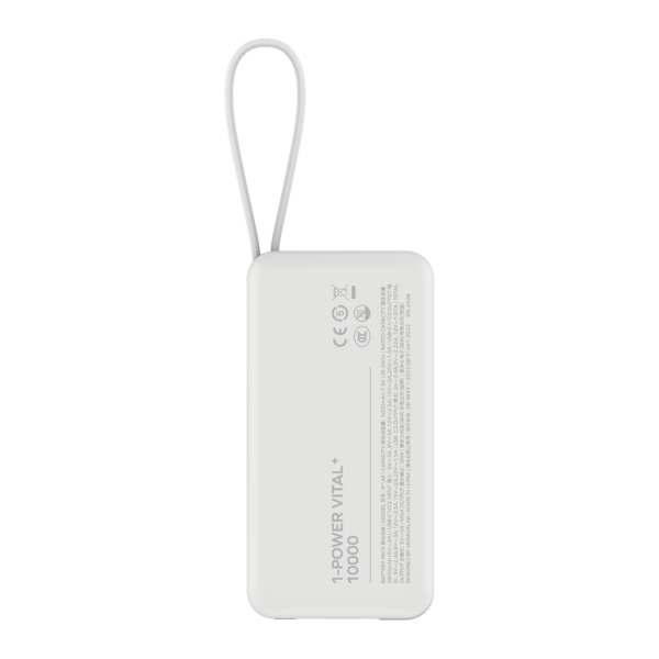MOMAX 1-Power Vital+ 10000mAh Battery Pack with Dual Built-in USB-C Cable (White)