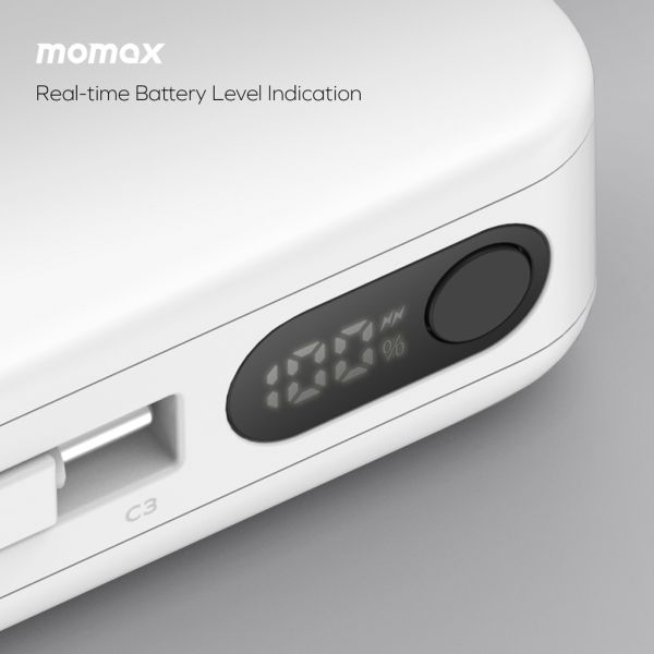 MOMAX 1-Power Vital+ 10000mAh Battery Pack with Dual Built-in USB-C Cable (White)