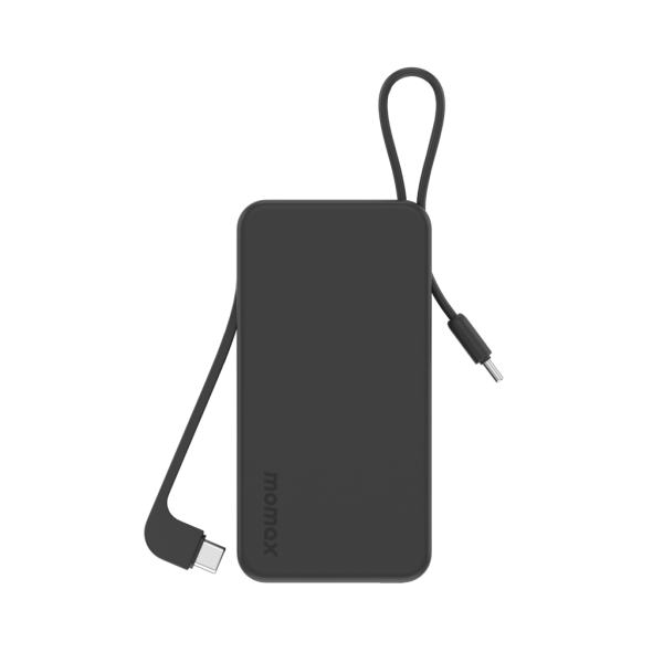 MOMAX 1-Power Vital+ 10000mAh Battery Pack with Dual Built-in USB-C Cable (Black)
