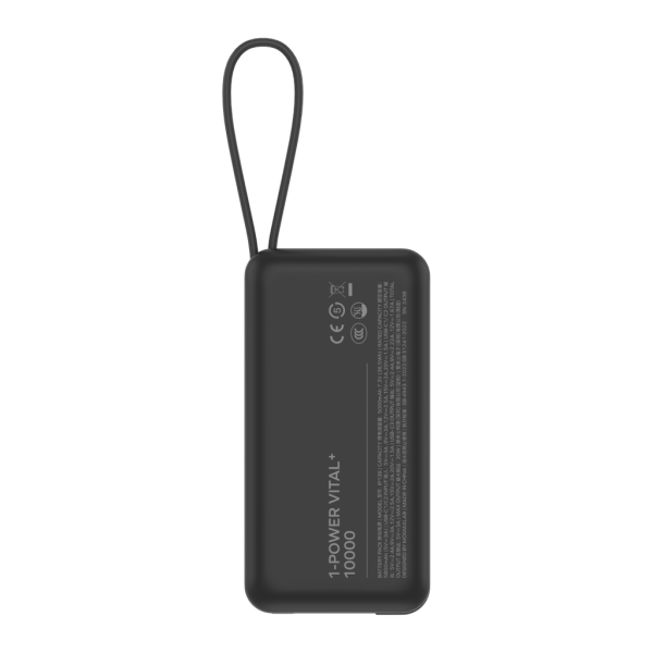 MOMAX 1-Power Vital+ 10000mAh Battery Pack with Dual Built-in USB-C Cable (Black)