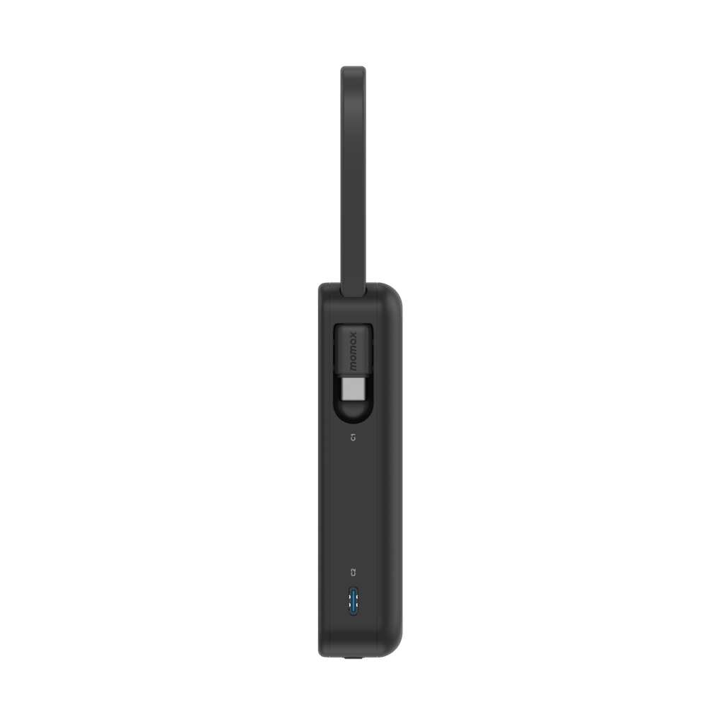 MOMAX 1-Power Vital+ 10000mAh Battery Pack with Built-in USB-C and Lightning Cable (Black)