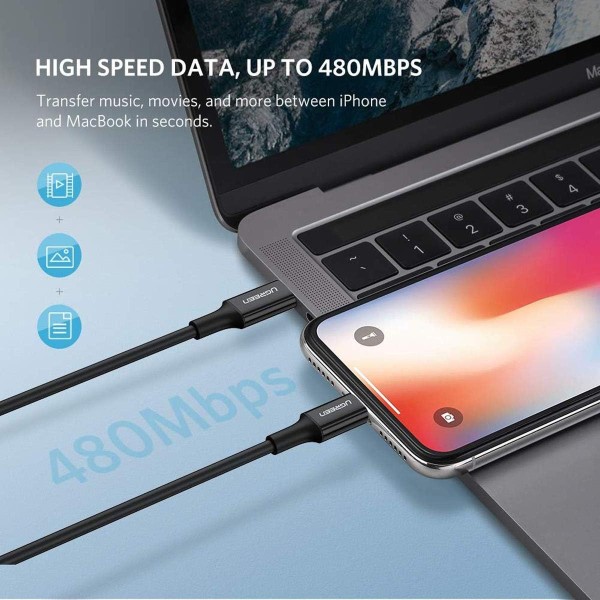 UGREEN USB-C to Lightning Cable Rubber Shell 2m (Black)US171