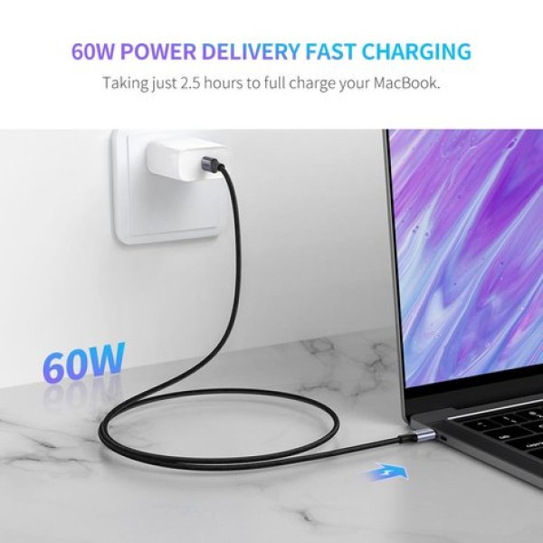 UGREEN USB-C to USB-C Round Cable Nickel Plating Aluminum Shell 1m (Gray Black)US261