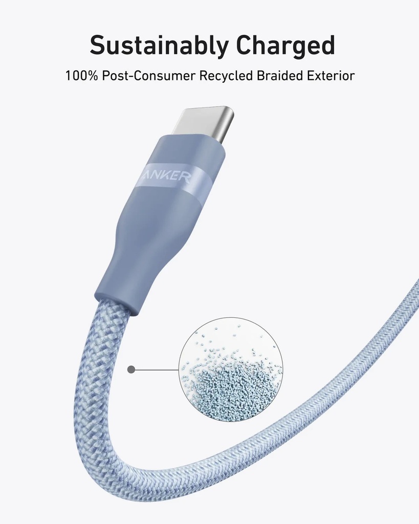 Anker USB-C to USB-C Cable 240W (Upcycled-Braided) (0.9m/3ft) - BLUE