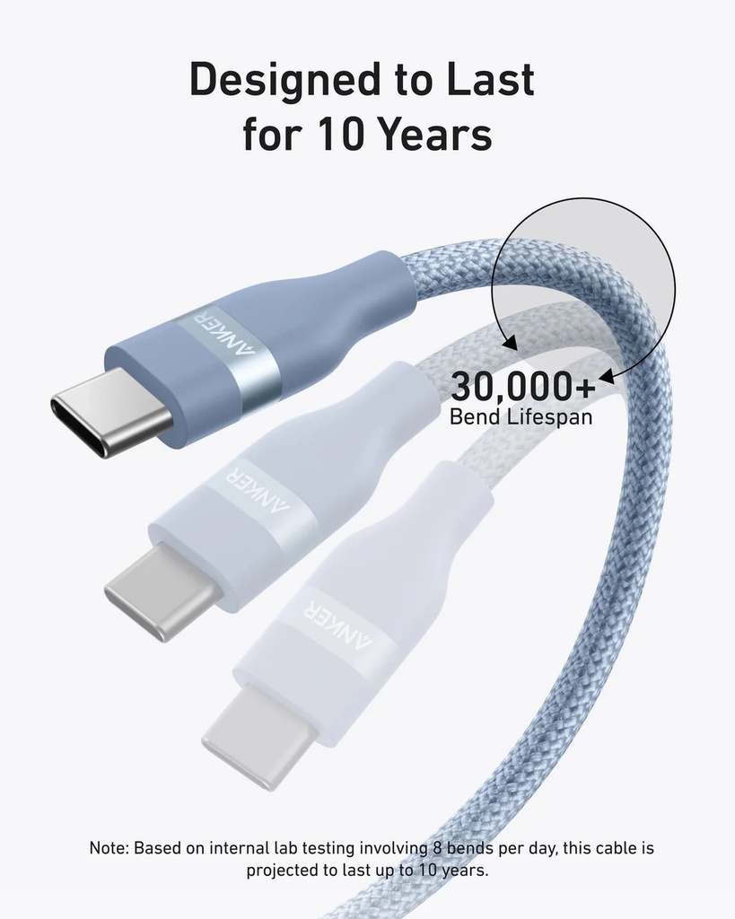 Anker USB-C to USB-C Cable 240W (Upcycled-Braided) (0.9m/3ft) - BLUE