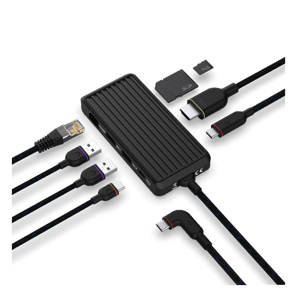 UNISYNK 8 Port USB-C Hub V2 laptop charger, 100W, 10385 – Black
