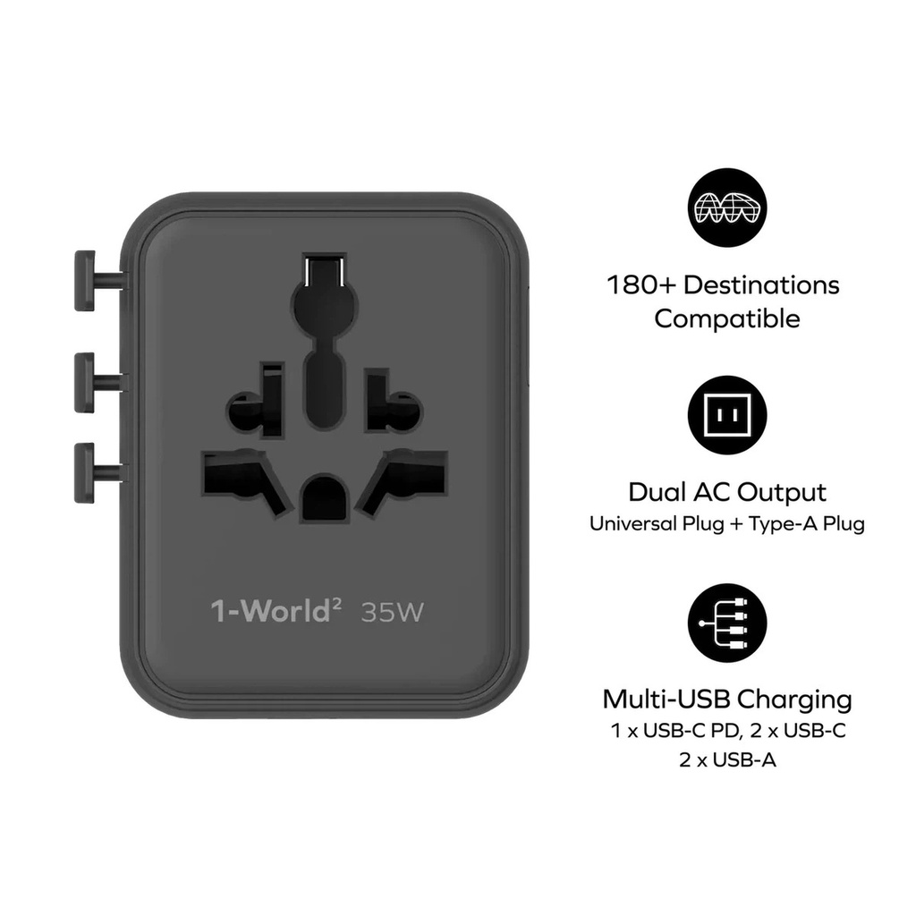 Ezzat 1-World2 35W 5-Port Dual AC Travel Adaptor (Black)