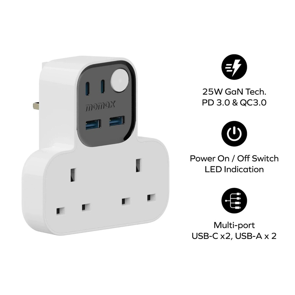 Ezzat 1-Charge Work Flow T-shaped Extention 2 Socket with USB (White)