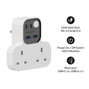 Ezzat 1-Charge Work Flow T-shaped Extention 2 Socket with USB (White)