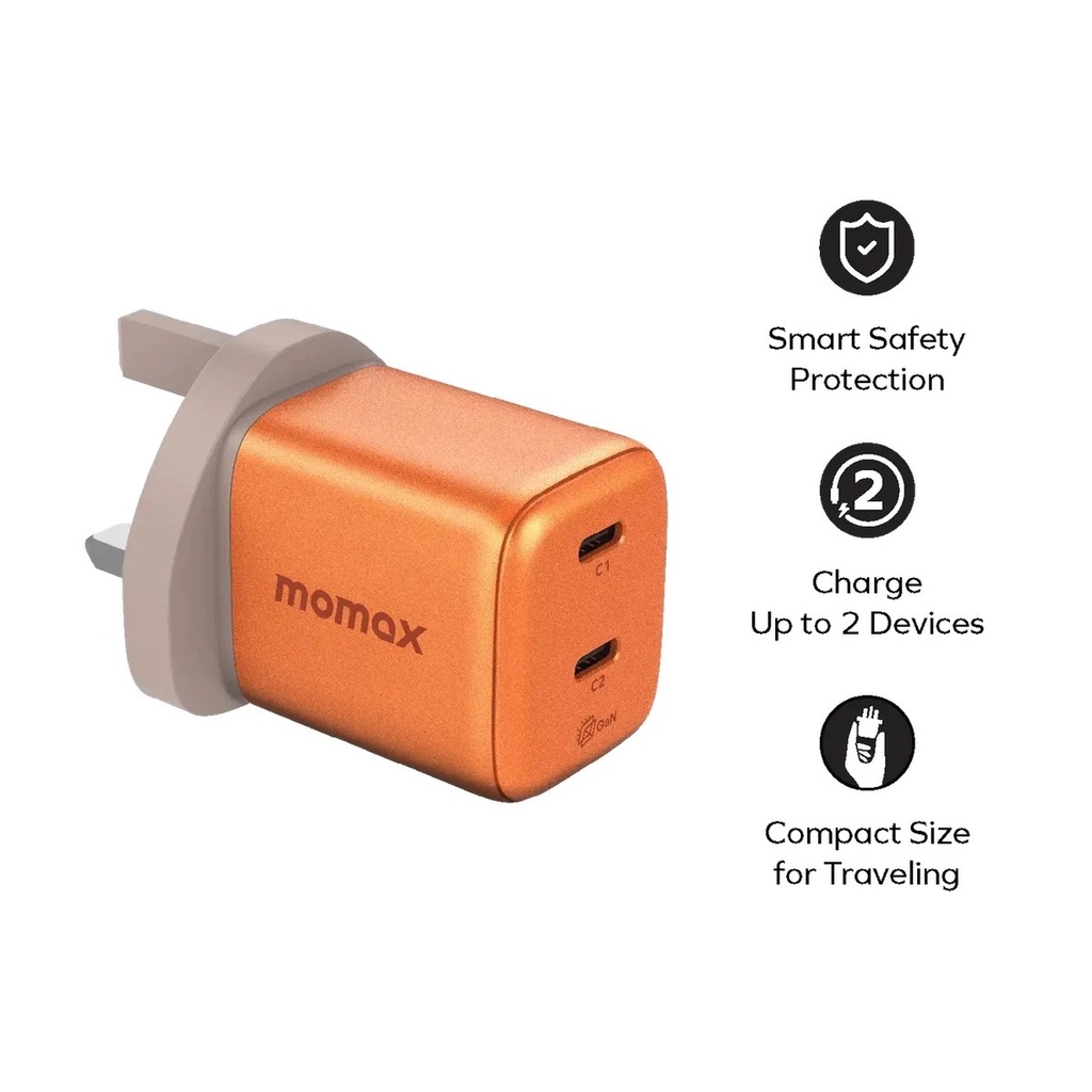 Ezzat 1-Charge 45W 2-Port GaN Charger 2x USB-C (UK) (Orange)
