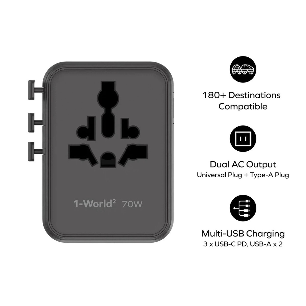 Ezzat 1-World2 70W 5-Port USB-C AC Travel Adaptor (Black)