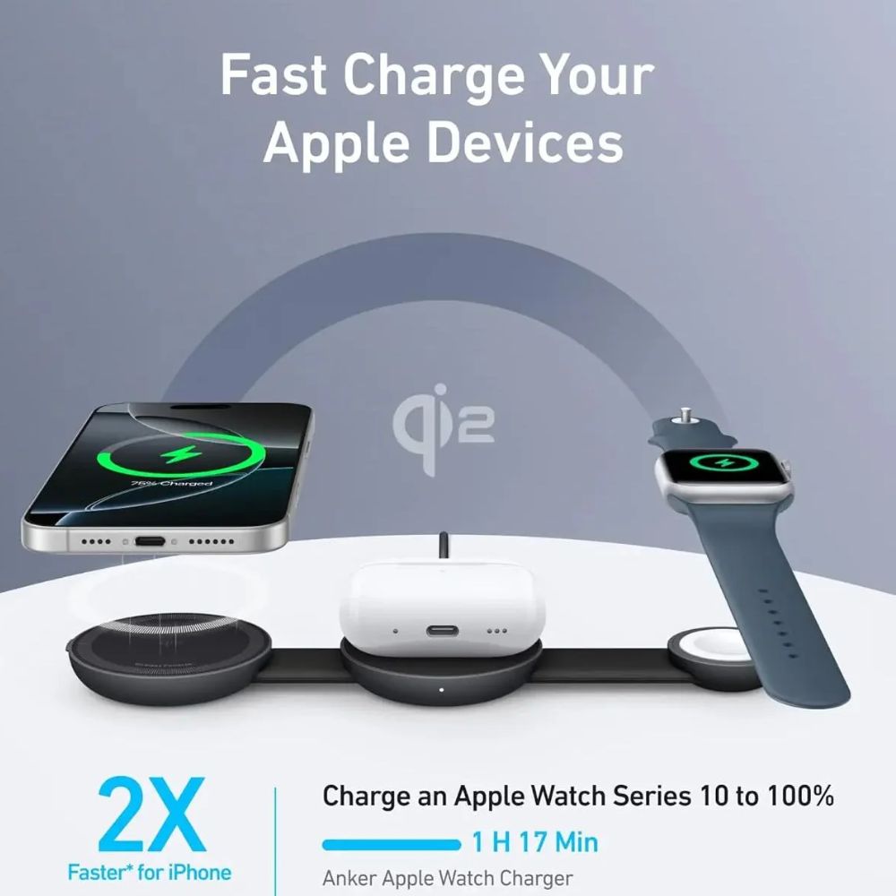 Anker MagGo Wireless Charging Station (3-in-1, Foldable Pad) Black