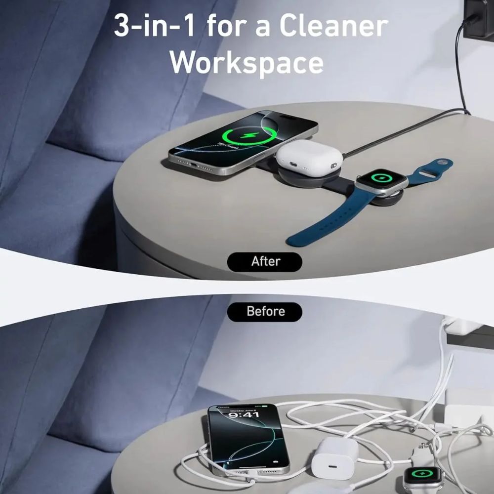 Anker MagGo Wireless Charging Station (3-in-1, Foldable Pad) Black