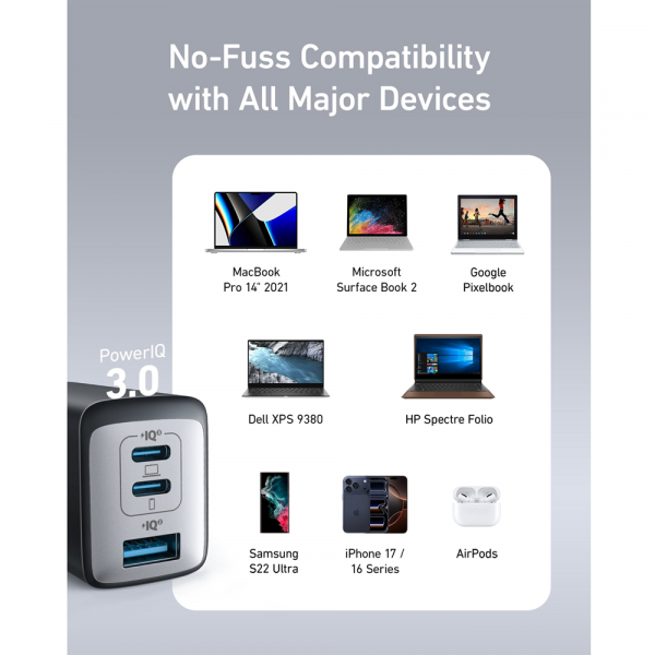 Anker Power port  (65W, 3-Ports, GaN) -Black – A2667K14