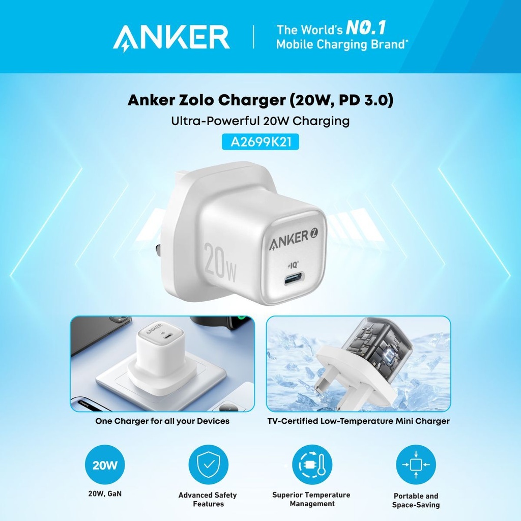 Anker USB-C 20W Charger, White - A2699K21