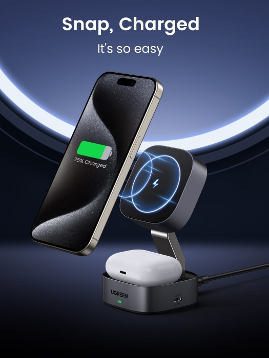 UGREEN 2-in-1 Magnetic Wireless Charger35278 7.5W (Space Grey)