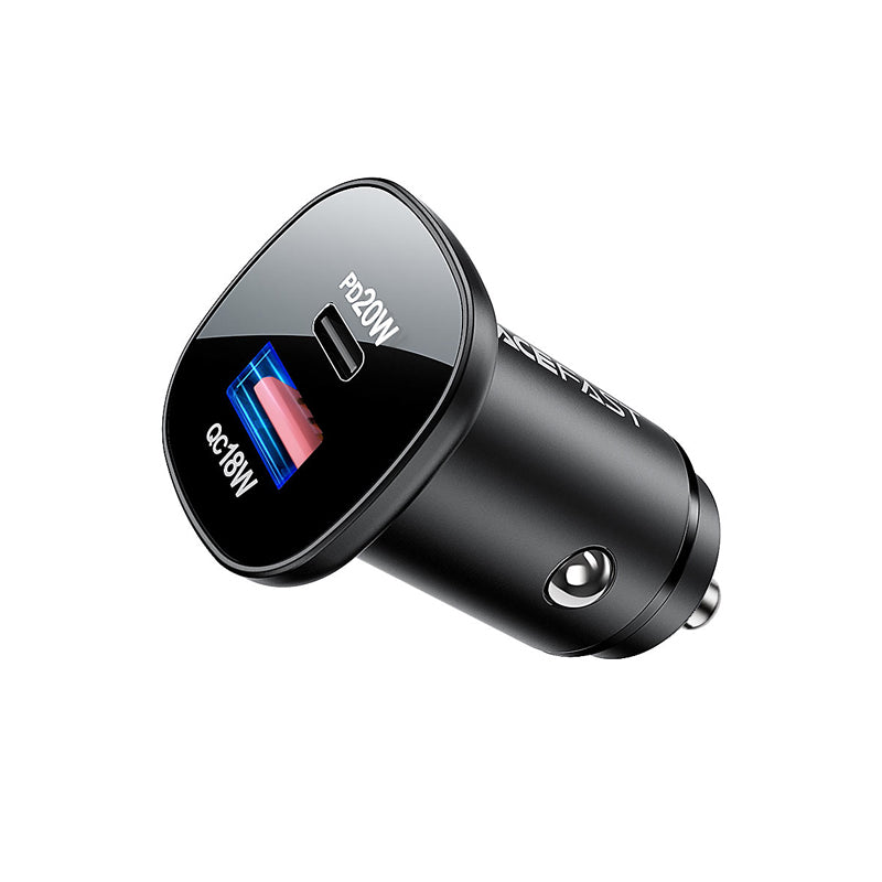 شاحن سيارة معدني AceFast B1 Mini 38W USB-C + USB-A ثنائي المنفذ